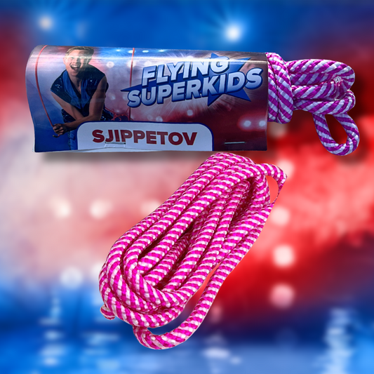 pink og hvidt sjippetov til børn, perfekt til aktive børn. Flying superkids sjippetov til både nybegyndere og øvede
