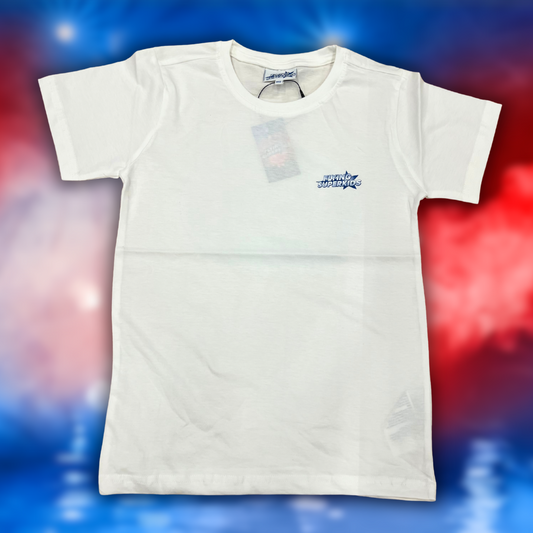 Hvid flying superkids T-shirt perfekt til leg og bevægelse. Det er perfekt sportstøj til børn